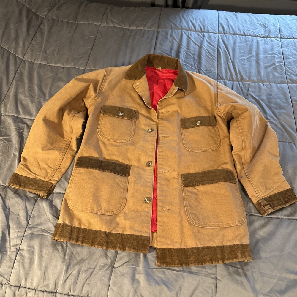 Vintage Corduroy Collar Chore Barn Coat Hunting Jacket Medium Brown Farm Wear